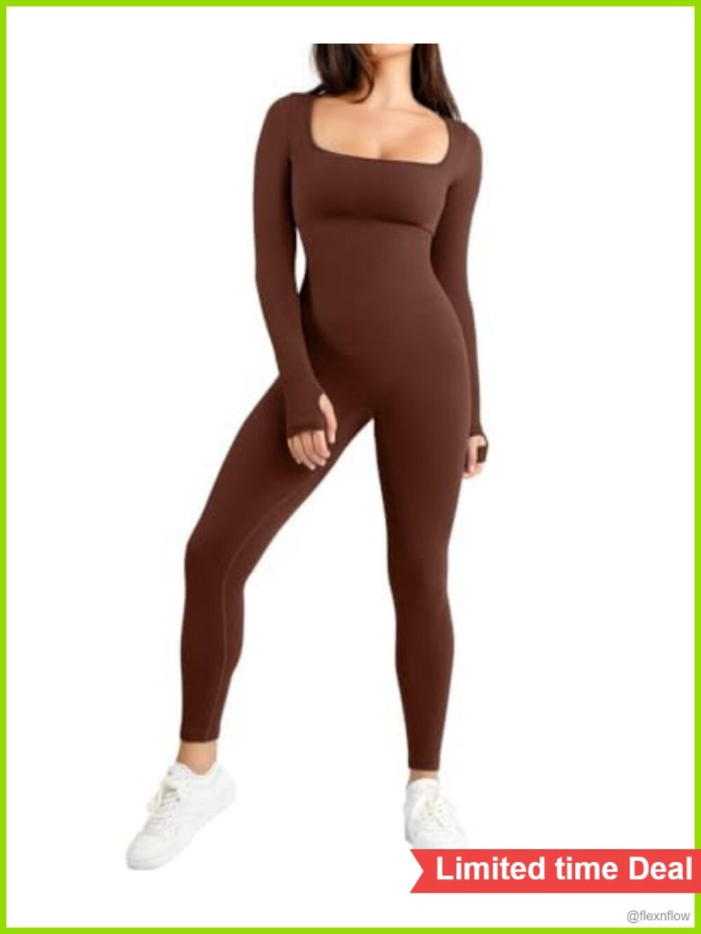 Long Sleeve Workout Jumpsuit Seamless Ribbed Tummy Control Thumbhole